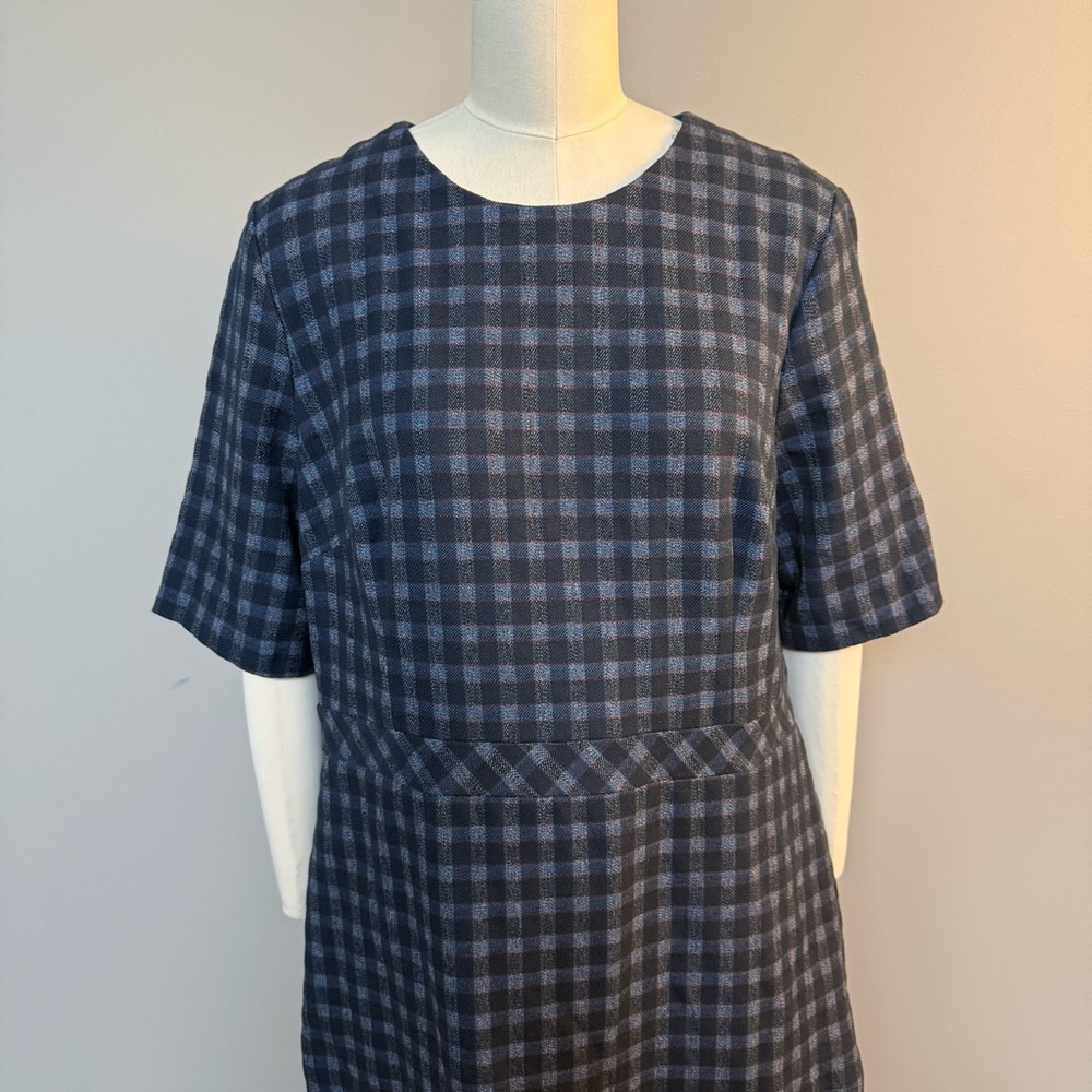 Banana Republic Elegant Asymmetrical Navy Checkered Dress, 16, NWT - Picture 3 of 16